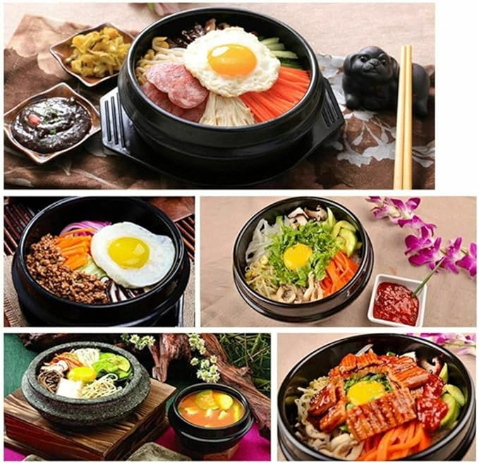 Korean Cooking Ceramic Bowls(7.6'') Dolsot with Trivet Sizzling Hot Pot for Bibimbap,Double Glazed Soup Dish Heat Resistant Stew Stone Basins