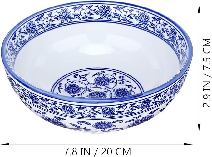 Kichvoe Blue and White Porcelain Bowl 8 Inch Oversize Chinoiserie Noodle Bowl Asian Serving Soup Large Ceramic Ramen for Home and Restaurant