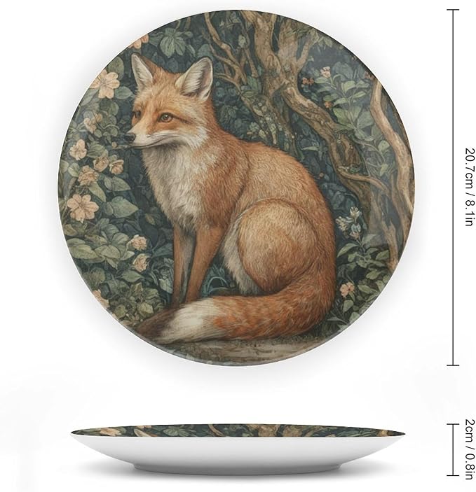 William Morris Style Forest Fox China Plates for Display Fox in Forest Garden Floral Wall Housewarming Gifts Supplies Home Festival Holiday Party Decorations Personalized Gifts Christmas