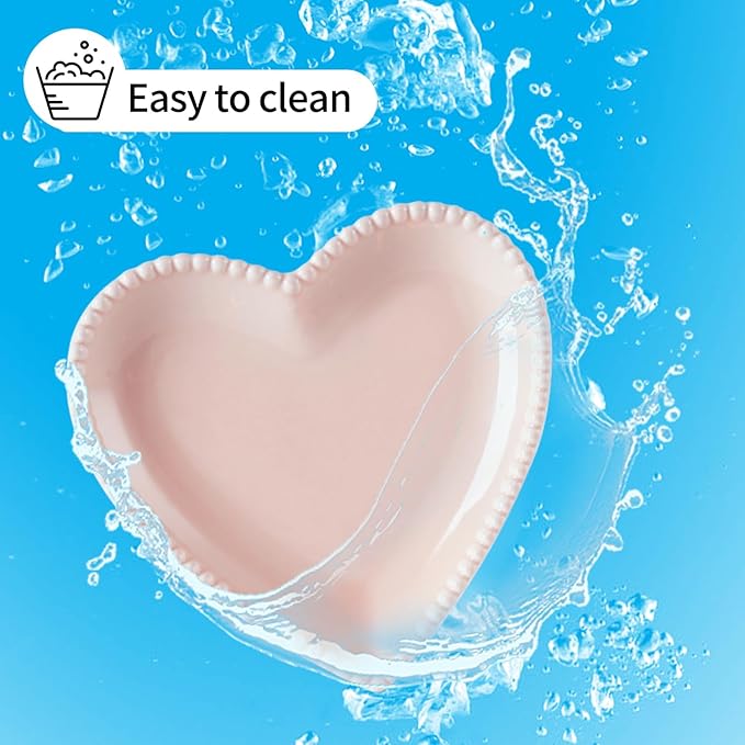 OMAYKEY 6.3 Inch Ceramic Dessert Plates, Small Salad Plates, Porcelain Heart Shaped Appetizer Plates, Dinner Plates for Cake, Snack, Ice Cream, Microwave, Oven, Dishwasher Safe, Pink - Set of 10