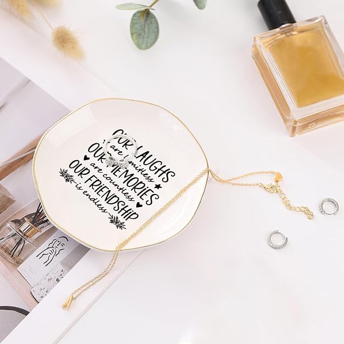 Friendship Gifts for Women Best Friend Jewelry Dish, Our Laughs are Limitless, Our Memories are Countless
