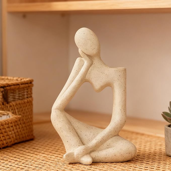 White Thinker Ceramic Flower Vase for Home Decor Modern Cute Boho Vases for Table Room Decor Unique Aesthetic Vase Ceramic Decorative Vases for Centerpieces Birthday Gifts for Women Men