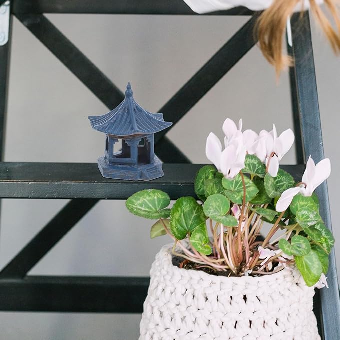 VALICLUD Mini Pagoda Statue Garden Fairy Miniature Hexagon Pavilion Figurine Ceramic Flower Vase Micro Landscape Asian Zen Garden Home Aquarium Dollhouse Decoration