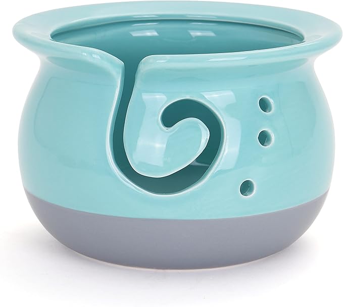 Milltown Merchants Yarn Bowl - Yarn Holder - Knitting Accessories - Artisan Knitting Bowl - Ceramic Yarn Ball Holder - Great for Knitting, Crochet, and Yarn Storage (Aqua)