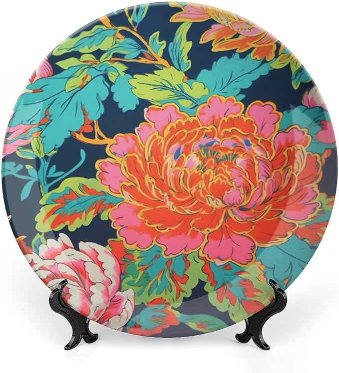 Red Chinoiserie Peony Floral Ceramic Decorative Plate for Display Peony Chinoiserie Kitchen Wedding Supplies Club Home Holiday Party Decorations Personalized Gifts for Men Women Christmas
