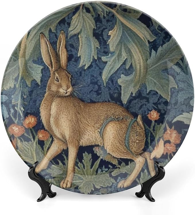 Forest Rabbit Floral Art Nouveau Fashion Plates, Custom Design Collector Plates for Housewarming Gifts Home Kitchen Decor, Including Bracket And Special Hook Art Decorations for Household Wall