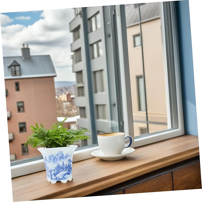 Blue and White Planter: Chinese Flower Pot for Succulents Cacti and Indoor Plants Flowerpot for Home Office Garden Planter