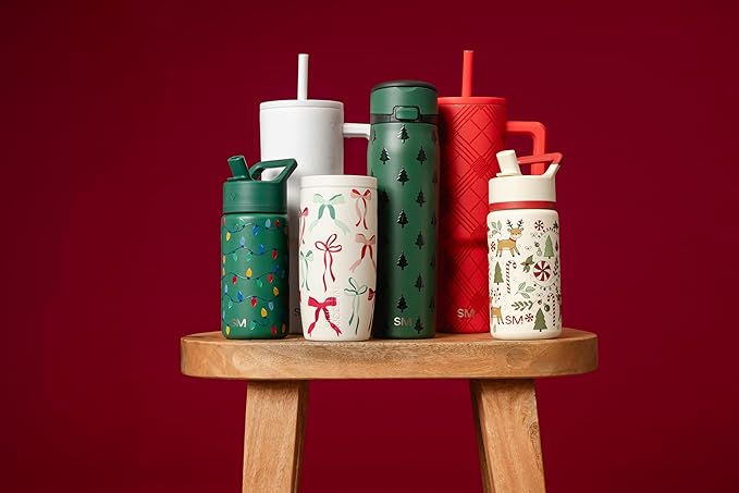 Simple Modern Trek | 40 oz Christmas Tumbler with Handle and Straw Lid | Cup Holder Friendly Insulated Stainless Steel Travel Mug | Holiday Gifts for Women Men Her Him | Frosty Snowflakes
