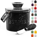 Zulay Kitchen Bell Shaped Butter Crock with Lid for Countertop with Water Line & Spreader Knife, Ceramic French Butter Dish Keeper For Fresh, Soft & Spreadable Butter - Black Marble
