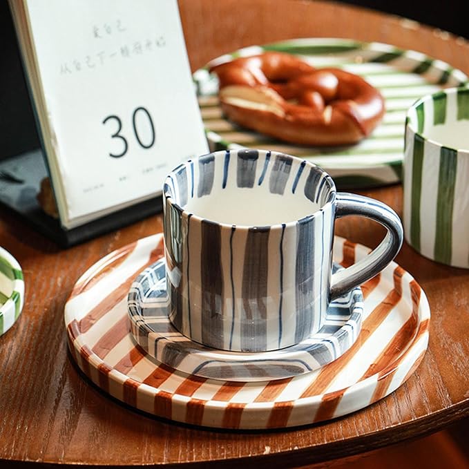 Espresso Cups Ceramic Coffee Mug Series European Striped Dot Coffee Cup And Saucer Mug Cake Plate Afternoon Tea Set Tea Cup And Saucer,B
