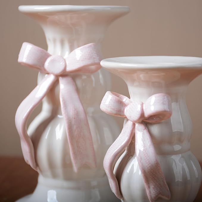SEINHIJO 2pcs Ceramic Taper Candle Holder - Decorative Tall Candle Stand Candlestick Holder for Wedding Dining Table Party Decoration 5.9inch