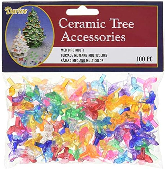 Darice Holiday Ceramic Tree Accessories-Medium Bird Pin-Multi Color-1 inch-100 Pieces (1 Pack), Multicolor