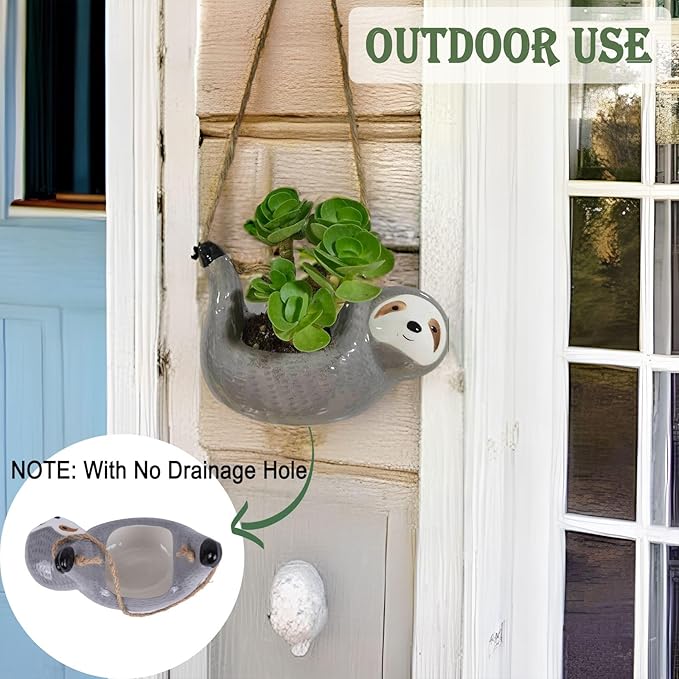 Sloth Hanging Planters for Indoor Outdoor Plants Cute Succulent Pots Ceramic Plant Holder Gifts for Plant Lovers Women Gardeners Mom Gardening Gifts