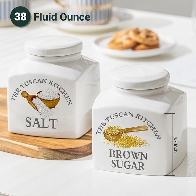 HOMBENE Kitchen Ceramic Canisters Brown Sugar Jar, Food Storage Jar with Airtight Lids 38 fl. oz Ceramic Containers Seasoning Containers
