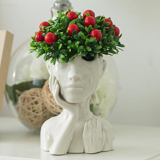 Face Planters Pots Head Planter, Succulent Planters for Indoor Outdoor Plants, Boho Lady Face Flower Pots with Drainage Hole, White Ceramic pots for Plants, Large Plant Pots Gift