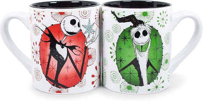 Nightmare Before Christmas Jack Holiday Themed Ceramic Mugs, 14-Ounce, Set of 2