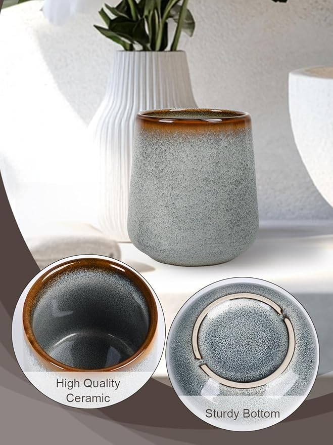 INGOFIN Ceramic Toothbrush Holder, 12 oz Toothpaste Holder Bathroom Cup, Tooth Brush Holder for Vanity Countertop, Organizer Storage for Cosmetic, Makeup, Office Pencils, Kiln-Glazed Grey White
