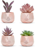 Nordik Set of 4 Desk Plants in Rose Gold - Office Decor for Women, Indoor, Living Room, Bedroom, Home and Desk Decor – Pink Faux Succulents Geometric Ceramic Planters