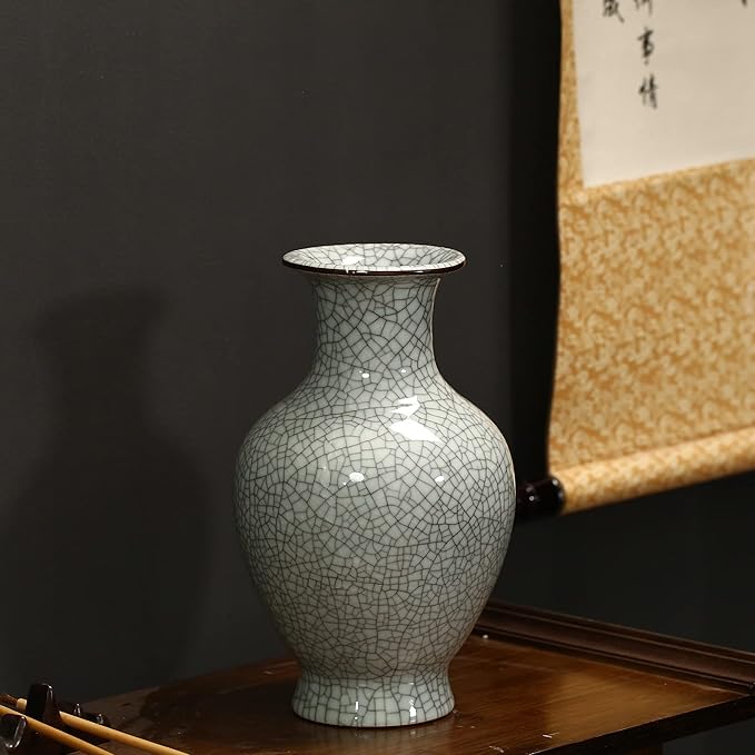 Chinese Ceramic Art Handmade Antique ice Crack Glaze vases Big China Porcelain Flower Bottle Vase Mild Mint Green