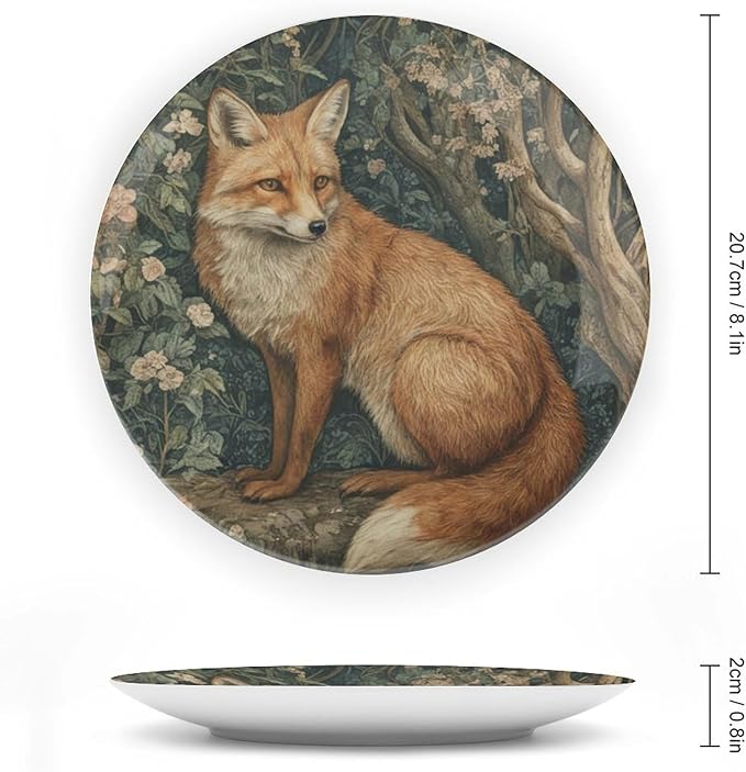 Ceramic Decorative Plate Fox in A William Morris Forest Custom Decor for Art Decoration Festival Display Club Ceramic Hanging Decorative Plate Including Bracket And Special Hook, Gifts for Men Women