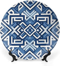 Navy Blue Geometric Ceramic Decorative Plate, Custom Bone China Decorative Plate for Festival Kitchen Table Decor, Unique Art with Stand Art Decorations for Club Farmhouse