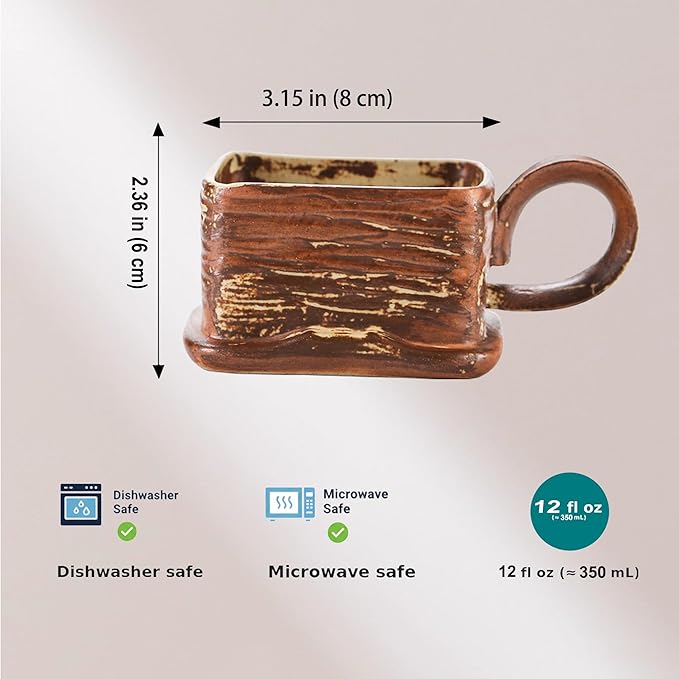 Handmade Ceramic Coffee Mug, 12 oz Rustic Stoneware Tea Cup, Microwave and Dishwasher Safe(dark brown)