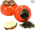 2-Pack Tea Canisters-Orange Ceramic Canisters with Airtight Lid - Beautiful Kitchen Storage for Loose Leaf Tea, Coffee, Sugar, Spices, Cookies