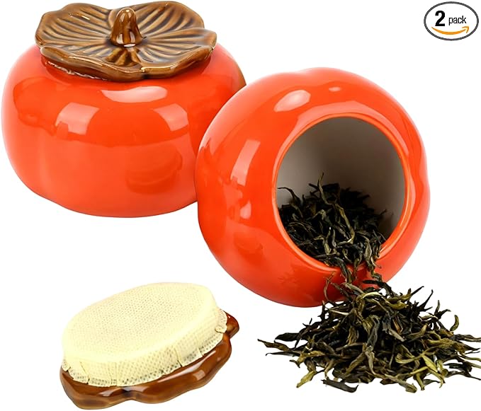 2-Pack Tea Canisters-Orange Ceramic Canisters with Airtight Lid - Beautiful Kitchen Storage for Loose Leaf Tea, Coffee, Sugar, Spices, Cookies
