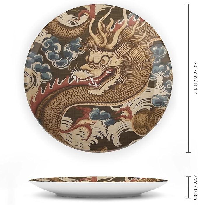 Dragon Gold Oriental Style Asian Ceramic Decorative Plate for Display Office Art Decoration Supplies Home Housewarming Gifts Holiday Party Decorations Customize Gifts for Men Women Anniversary
