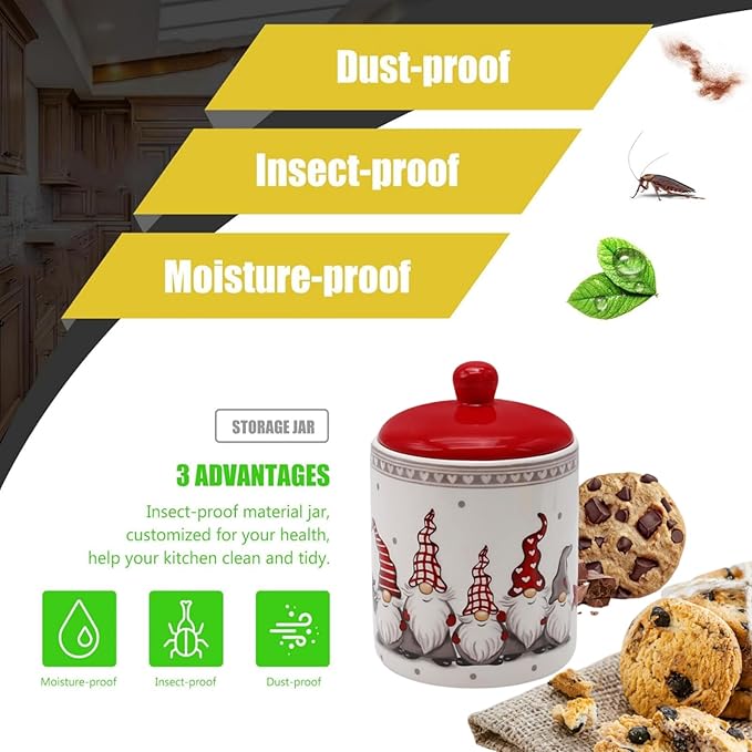 Cookie Jars with Airtight Lid, Christmas Themed Winter Holiday Ceramic Cookie Jar, Xmas Ceramic Storage Container for Cookies,Candy,Nut,Chips Holiday Christmas Decoration