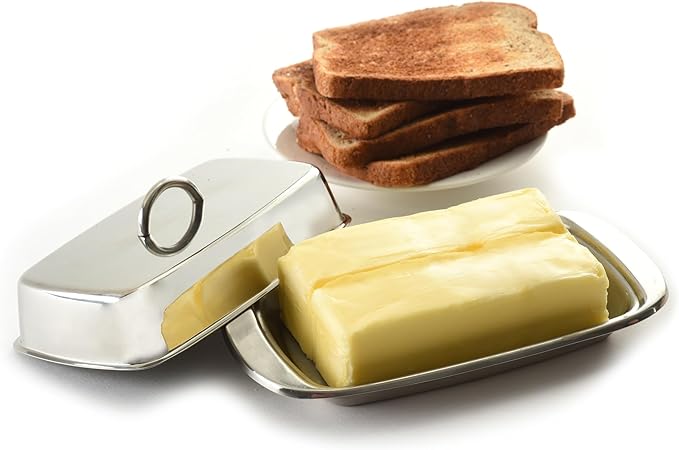 Norpro 282 Stainless Steel Double Covered Butter Dish, Silver