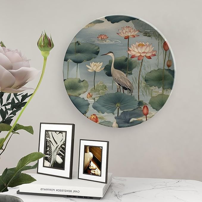 Birds And Lotus Flowers Fashion Plates for Display Art Decoration Table Supplies Household Wall Holiday Party Decorations Personalized Gifts for Men Women Halloween, 6", 7", 9", 10"