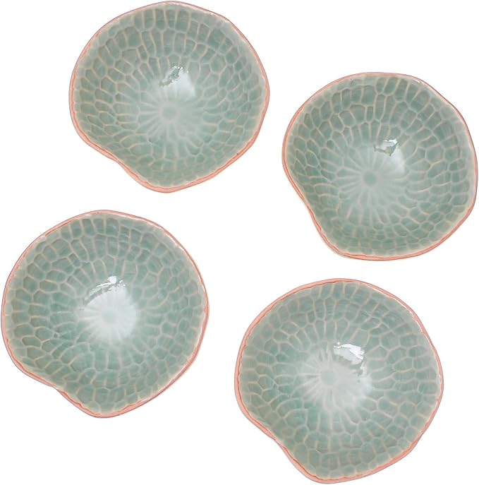 NOVICA Artisan Handmade Celadon Ceramic Appetizer Bowls from Thailand Set of 4 Green Tableware Serveware Dishes East Meets West [ 1.8in H x 3.9in W x 3.9in D 3 Oz.] ' Sunflower Dream' Set of 4