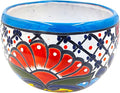 Cactus Canyon Ceramics Talavera Ceramic Planter, Hand-Painted Mexican Floral Print Plant Pot, Indoor Outdoor Round Bowl with Drainage Hole, Rustic Terracotta Decor, 8.5 Inch, Light Blue Multicolor