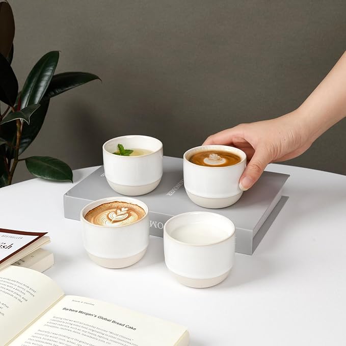 Ceramic Espresso Cups Set, Espresso Coffee Mugs, Special Glazed Demitasse Cups Expresso Coffee Cup for Espresso Machine (Pure White)