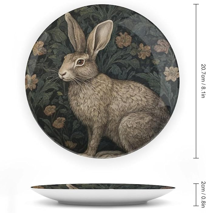 Vintage William Morris Rabbit Decorative Plate, Art Nouveau Raven in The Garden Personalized Ceramic Dinner Plate for Festival Wedding Decor, Unique Art with Stand Art Decorations for Home Wall