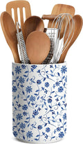 Kitchen Utensil Holder for Kitchen Countertop,Blue Ceramic Utensil Holder,Cooking Utensils Holder, Large Utensil Crock for Counter,Tool Holder,6.3"+4.7"(Blue and White)