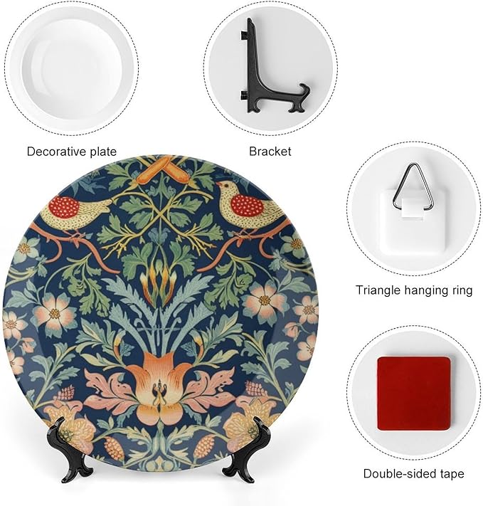 Navy Blue Sage Blue Fashion Plates for Display William Morris Forest Floral Birds Housewarming Gifts Office Supplies Wedding Club Holiday Party Decorations Customize Gifts for Men Women Thanksgiving