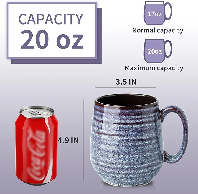 HASENSE Large Coffee Mug for Women Mom, 20 oz Ceramic Coffee Cups for Kitchen, Big Coffee Mug for Latte Coffee Tea Soup, Perfect for Gifts, Dishwasher and Microwave Safe, 1 PCS (Purple)