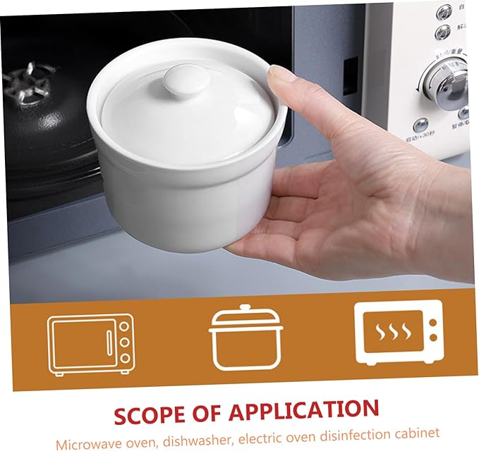 2pcs Ceramic Stew Bowl with Lid Steamed Egg Pot for Soups Food Container Dishwasher Safe for Family Meals and Cooking