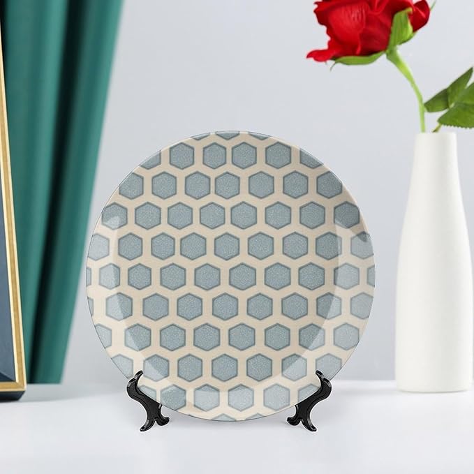 Sage Green Mid Century Geometric Plates Ceramic of 6", 7", 8", 10", Personalized Christmas Design Chinese Plates, Custom Gifts, Farmhouse Display Decorations Festival, with Vertical Stand