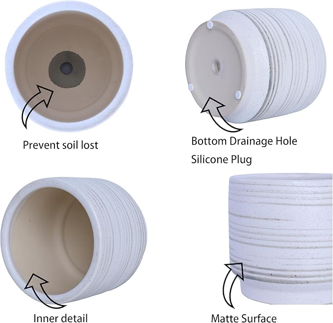 Ceramic Plant Pot 6 Inch Planter with Drainage Hole & Mesh Pad for Indoor Plant Pots Outdoor Plants Modern Plant Pot -Cylinder Round Ceramic Pots for Plants Succulent/Herbs/Violets