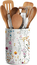 Wildflowers Utensil Holder,Countertop Ceramic Utensil Holder,Large Cooking Utensil Crocks for Kitchen Counter Decor,Ceramic Vase for Kitchen Utensils, H6.3 xD4.7(Wildflowers)