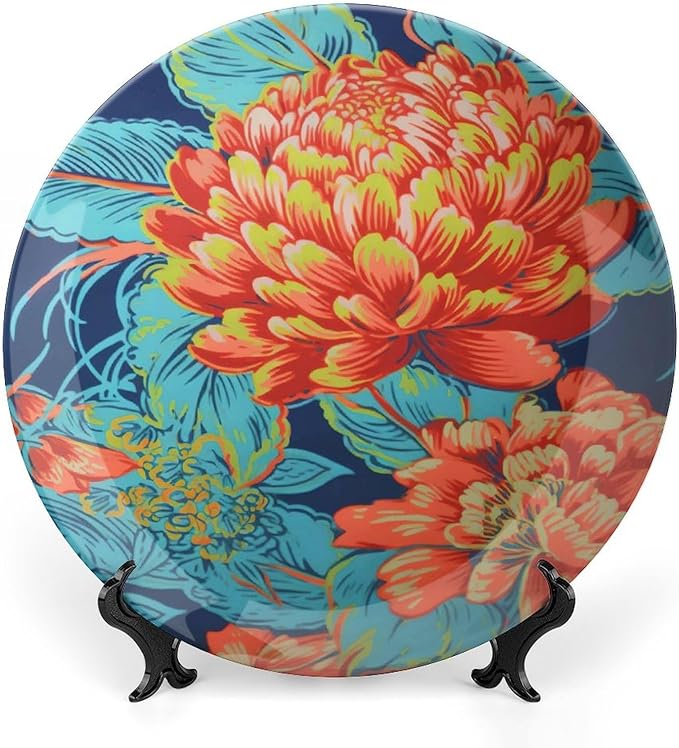 Chinoiserie Peony Floral Fashion Plates for Display Chinoiserie Peony Floral Art Decoration Kitchen Supplies Office Festival Holiday Party Decorations Custom Gifts for Men Women Wedding