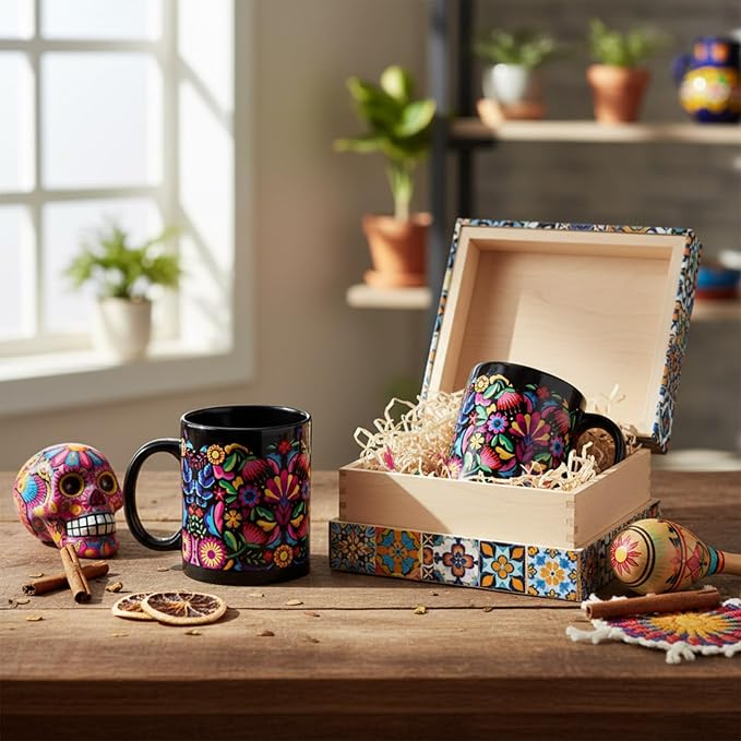 Sliner 11 oz Mexican Ceramic Coffee Mugs Set of 2 Fiesta Gifts Cinco De Mayo Cups Mandala Flowers Tea Cup Festive Holiday Birthday Gifts for Men Women