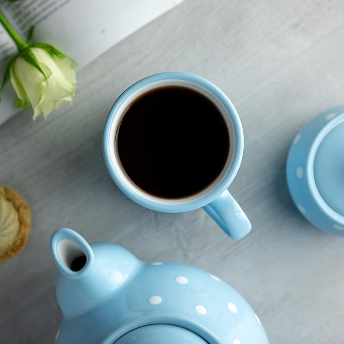 City to Cottage Handmade Light Sky Blue and White Polka Dot Ceramic Extra Large 17.5oz/500ml | Hot Chocolate, Coffee, Tea Mug, Cup with Handle Unique Designer Pottery Gift for Tea Lovers