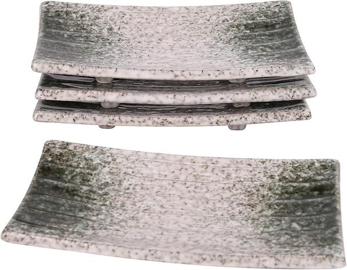 Uaral Japanese Sushi Plates,8.5inch Ceramic Sushi Plate,Sashimi Plate For Restaurant and Sushi Bar,Set of 4(Emerald Green)