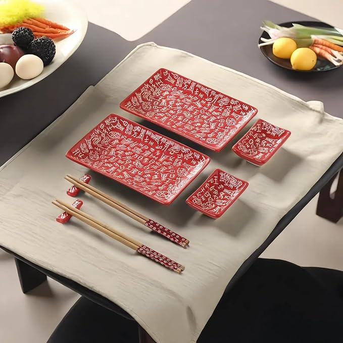 10 pcs Japanese Sushi Plate Sets Serving Platters and Trays for Entertaining Sushi Dishes Set Plates Sushi Plates Traditional Cuisine Dinnerware Sets with Chopsticks Hundred Family Names