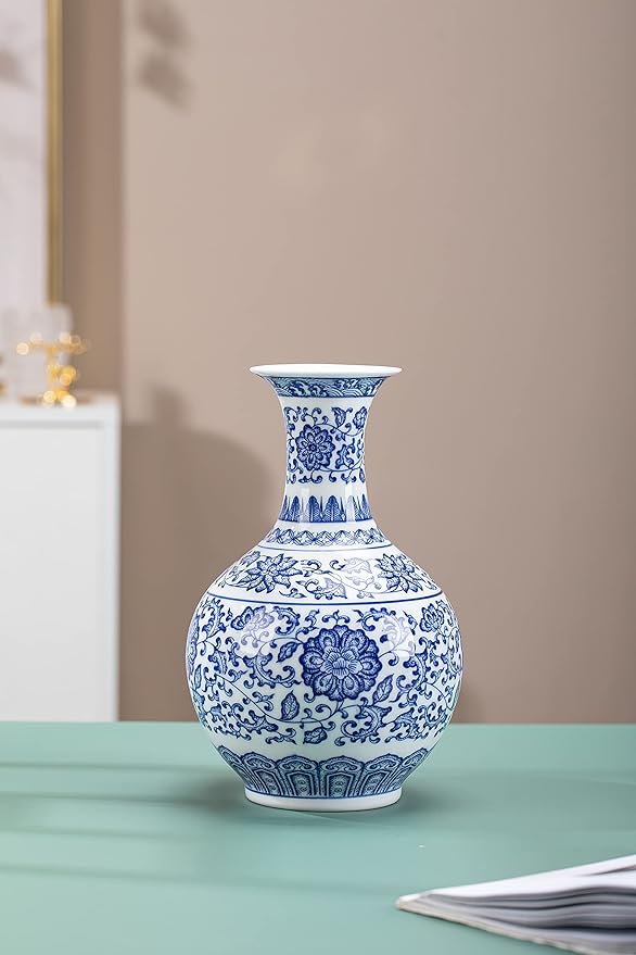 Blue and White Vase, Blue Vase, Chinoiserie Vase, Blue and White Ginger Jar Vase for Home Decor, Blue and White Porcelain Decor,9½"H