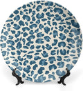 Leopard Animal Print Blue And Beige China Plates of 6", 7", 9", 10", Custom Animals Wildlife with Textures Wall Hanging Decoration, Household Club Decorations Housewarming Gifts, with 1 Display Stand